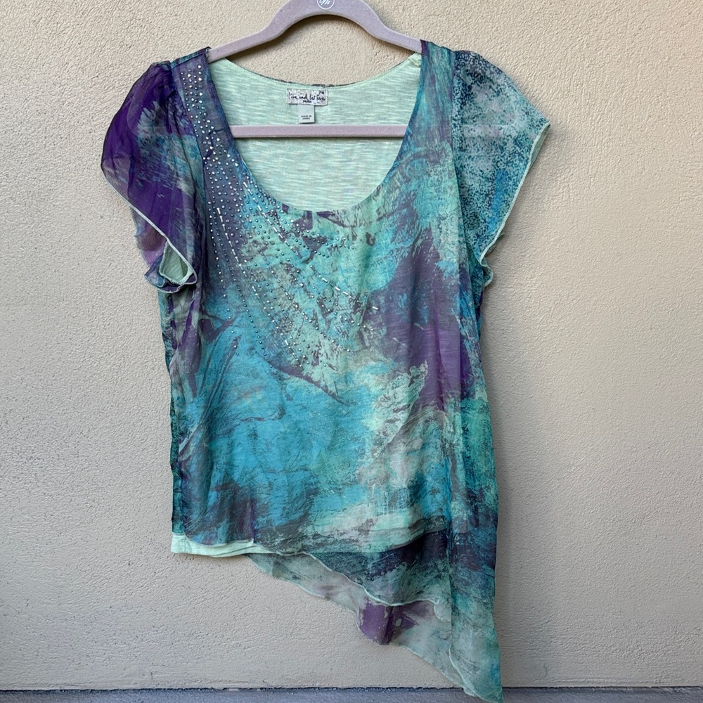 Live and Let Live Teal and Purple Artistic Blouse